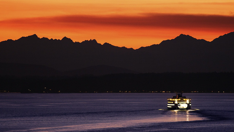 water, nature, environment, sunset, Seattle, landscape, scenics - nature, passenger craft, sea, 1080P, beauty in nature, Puget Sound, cloud - sky, bay