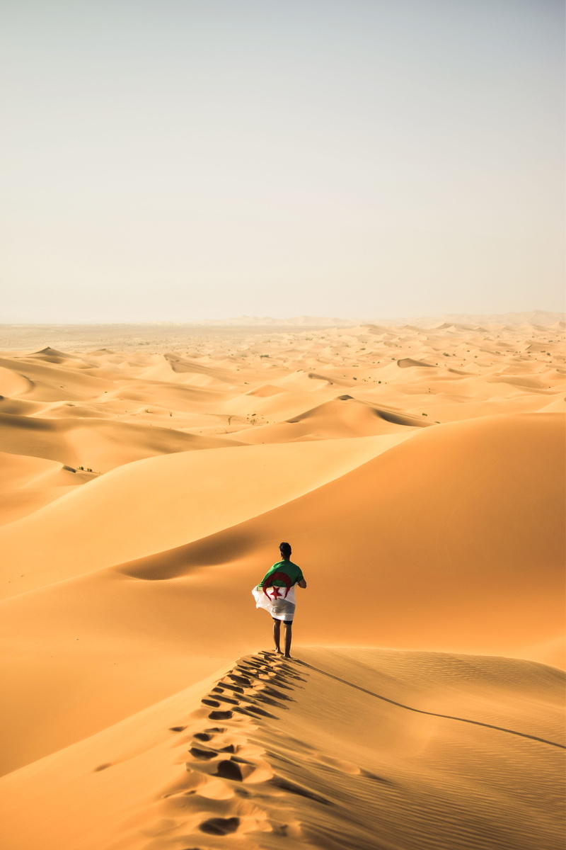adventure, algeria, environment, dry, desert, arid, scenic, solitude, sand dunes, outdoors, sand, alone, sand dune, adult, climate, remote, rear view, dune