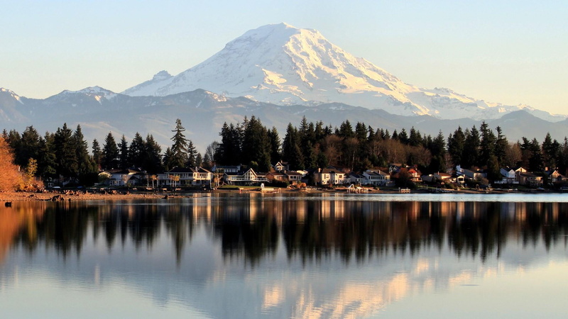 town, waterfront, lake tapps, cold temperature, 1080P, bonney lake, architecture, mountain peak, united states, mount scenery, mountainous landforms, tranquil scene