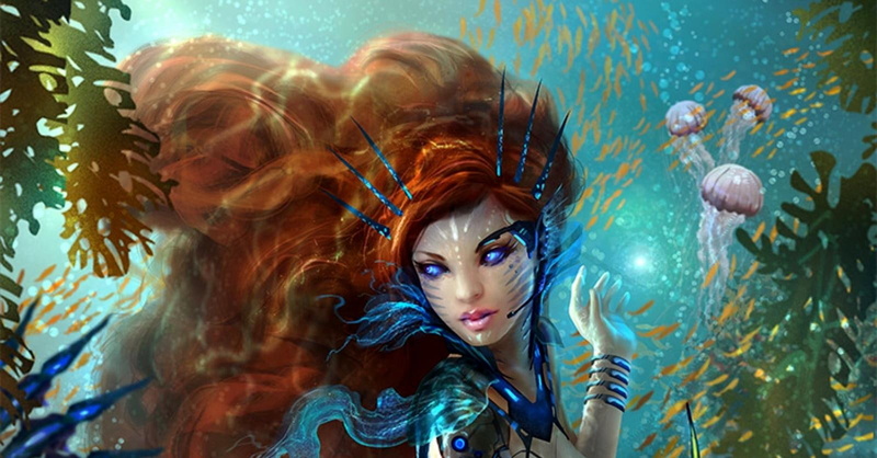 redhead, 720P, mermaid, fantasy, jellyfish, female