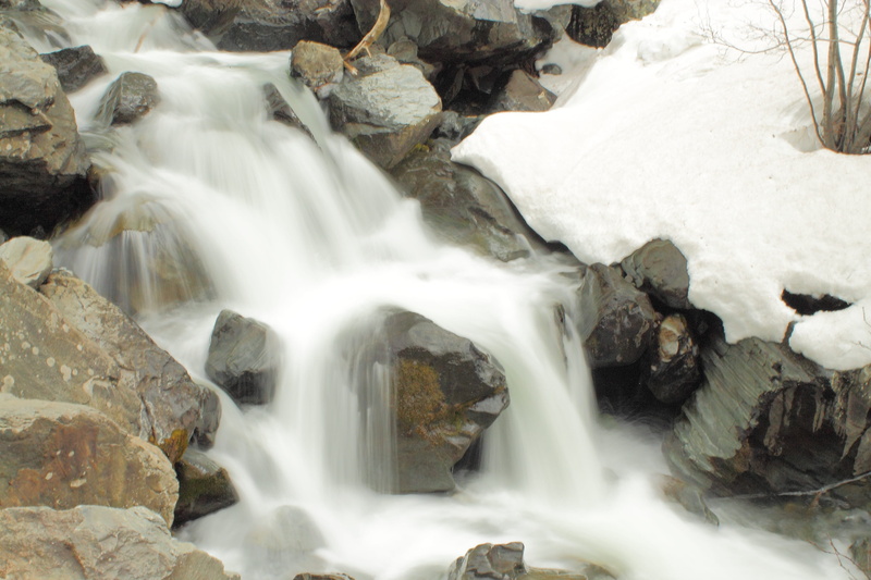 spring, flowing water, waterfall, Runoff, power in nature, outdoors, tree, blurred motion, snow, scenics - nature, beauty in nature, rock, flowing, no people