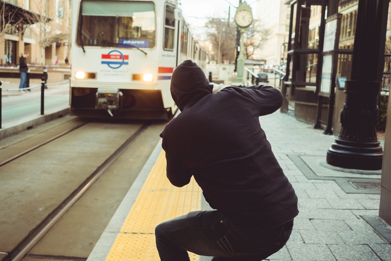 architecture, trail, lifestyles, track, one person, day, rail transportation, full length, transportation, city, passenger, hood - clothing, 5K, rear view