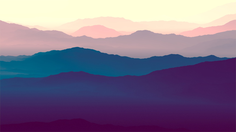 Purple, Gradient, Horizon, Mountains, Landscape, 4K, 4K, Minimal