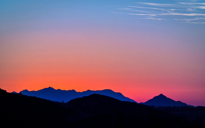 widescreen, resolutions, horizon, 1080P, gradient, topanga, silhouette, mountain, sunrise - sunset