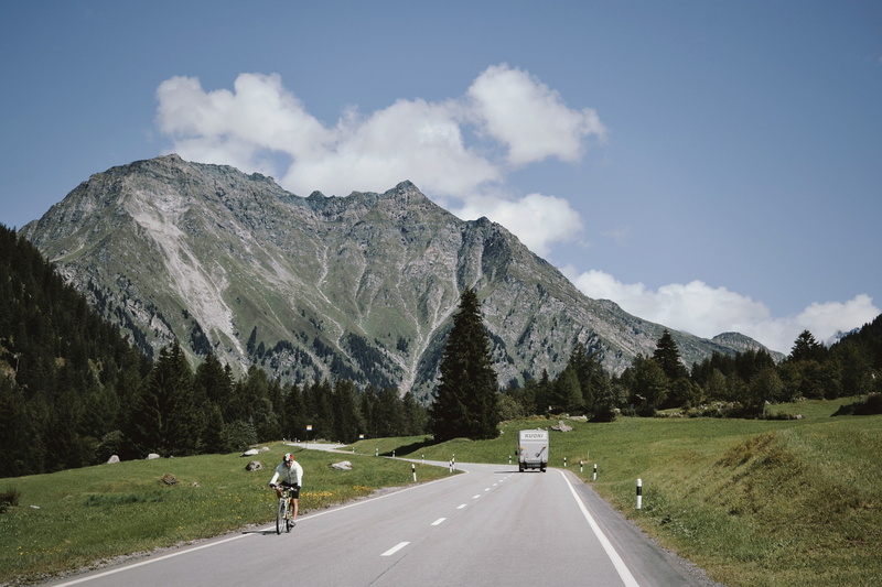 driving, diminishing perspective, highland, men, landscape, van, highway, the way forward, green, bike, summit, ridge, white, outdoors, animal, ride, trip