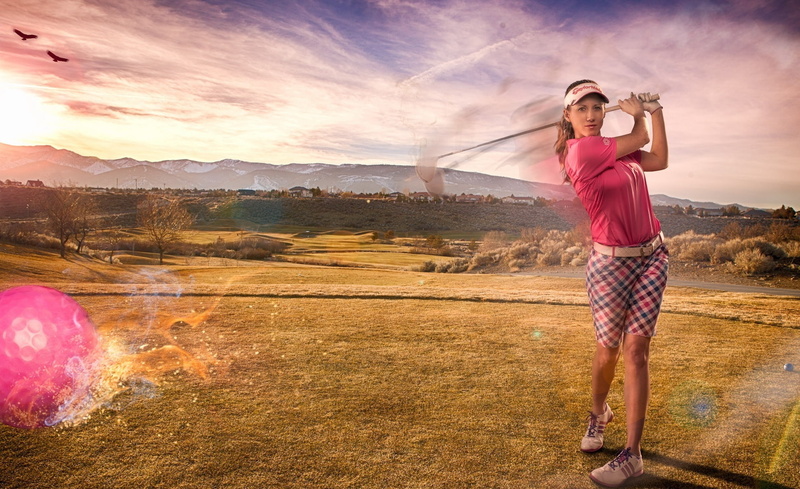 photo manipulation, shot, standing, cloud - sky, young women, freedom, Landscape, one person, sky, shirt, Girl, fashion, young adult, hairstyle, golfer