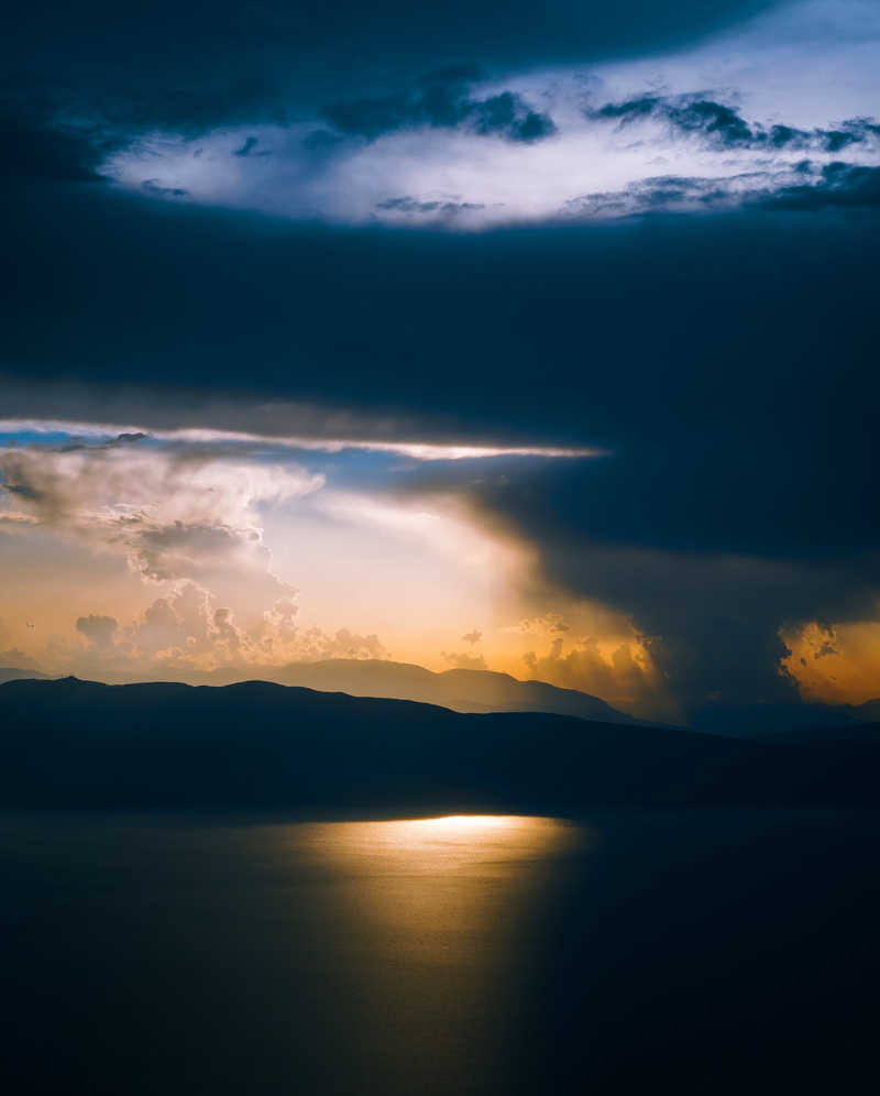 no people, background, mountain, tranquility, water, silhouette, dark, near, tranquil scene, cloud, landscape, outdoors, sky, lake, lake ohrid, outdoor