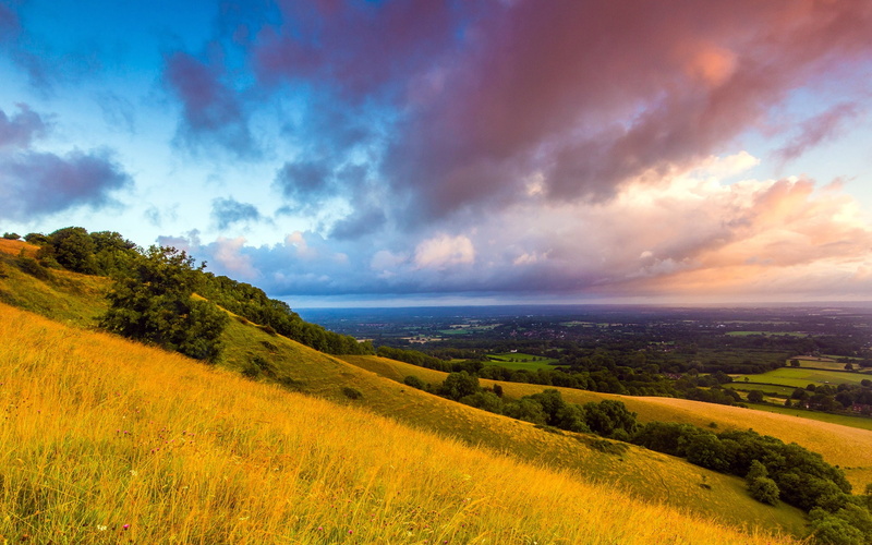 Fields, Clouds, Hills, 1080P, Dawn, Downs, Trees, Morning, South, England
