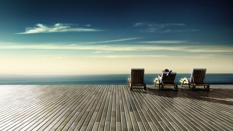 terrace, chairs, the vastness, people, 1080P, the ocean, stay, infinity, serenity
