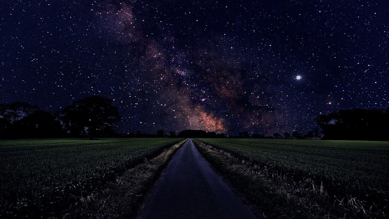 path, starry night, stars, starry, 1080P, trees, grass, night