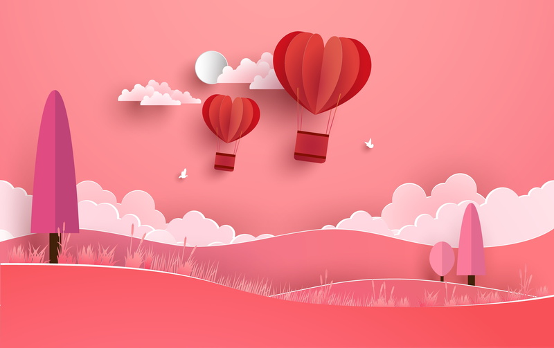 emotion, 5K, three dimensional, pink color, paper, event, tree, ♥, pink, balloon, red, indoors, wedding, celebration, hor air balloon, positive emotion