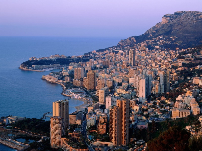 city, outdoors, built structure, nature, high angle view, Monaco, Monte carlo, modern, skyscraper, building exterior, 720P, architecture, building, Twilight