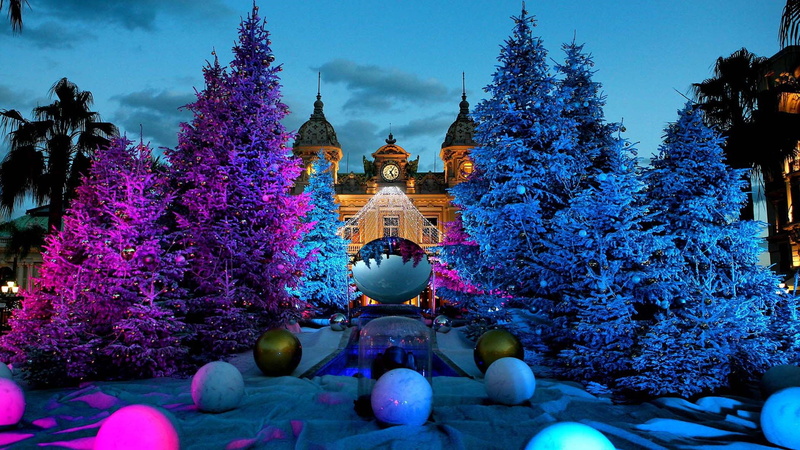 Christmas tree, purple, spirituality, celebration, plant, belief, tree, art and craft, Monaco, nature, illuminated, religion, built structure, outdoors
