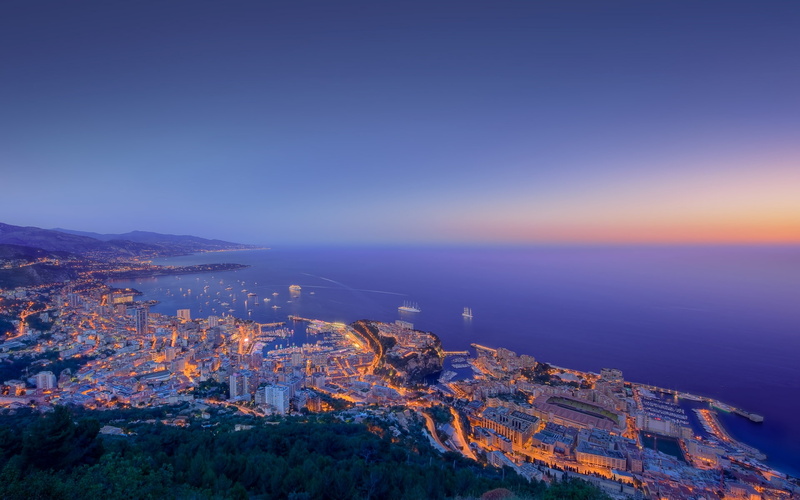 photography, travel and world, night, aeria, city, monaco, formula, 1080P