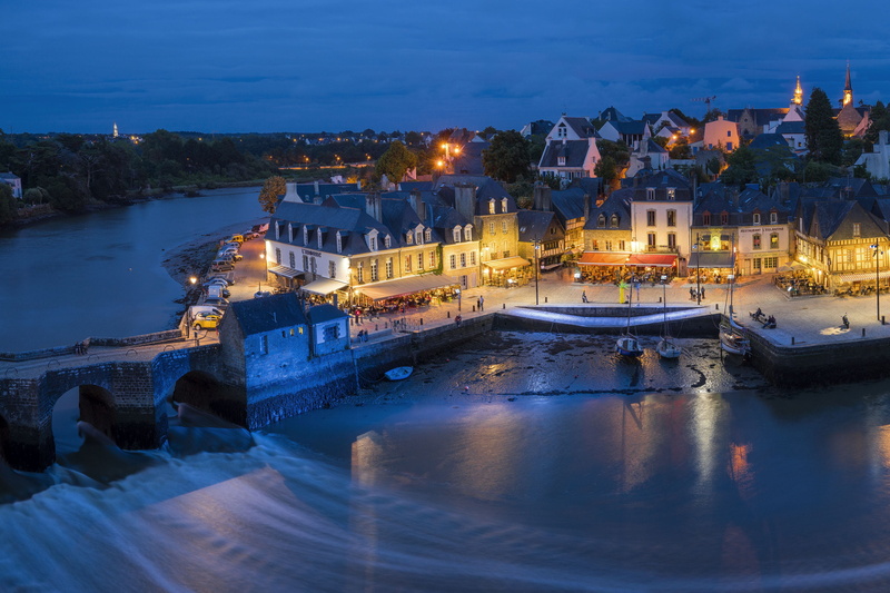 aerial, nature, boat, saint-goustan, port, night, cityscape, water, river, surrounded, nautical vessel, city, transportation, mode of transportation, built structure