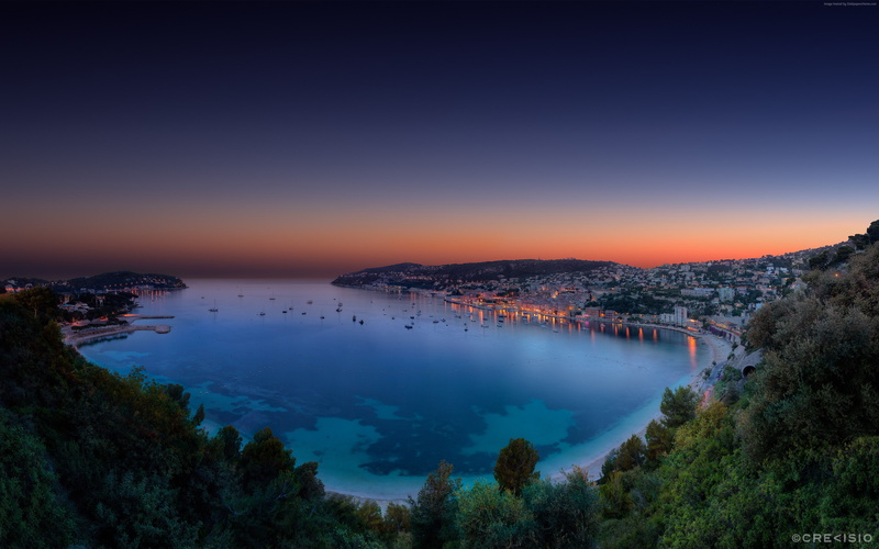 ocean, French Riviera, Monako, 4k, night, forest, lake, sky, sunset, sea, 4K