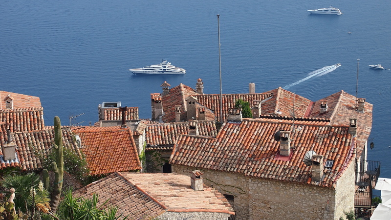 mediterranean, sea, eze village, nature, no people, house, outdoors, france, transportation, residential district, roof tile, architecture, 4K, day, high angle view