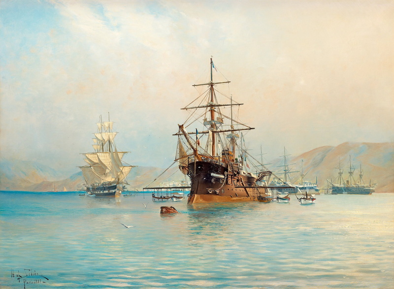 2K, Herman Gustaf AF Sillen, hills, The sea and ships, off the coast of the French Riviera, French frigate