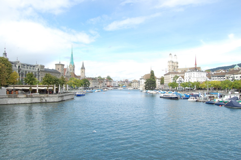tower, sky, urban Scene, architecture, water, river, no people, transportation, travel Destinations, tourism, Zurich, building exterior, cloud - sky, building