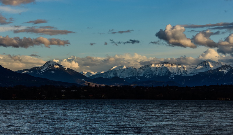 scenics - nature, clouds, snowcapped mountain, tranquil scene, lake geneva, no people, nature, twilight, mountain range, waterfront, lake, cold temperature