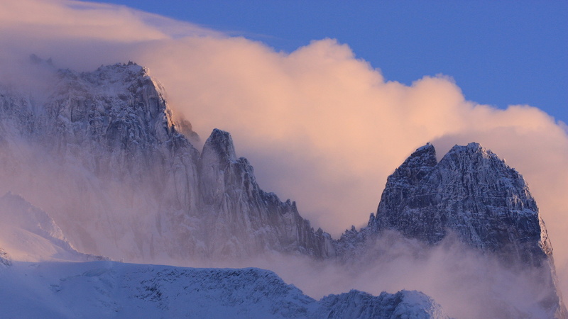 mountain peak, environment, sky, winter, tranquility, tranquil scene, cold temperature, mountain, snow, cloud - sky, landscape, no people, beauty in nature