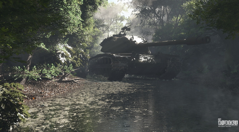 2K, forest, battle, waterfront, warthunder, tranquil scene, black, Artistic, american, plant, tree, hibikirus, outdoors, flowing water, tank, nature, tranquility