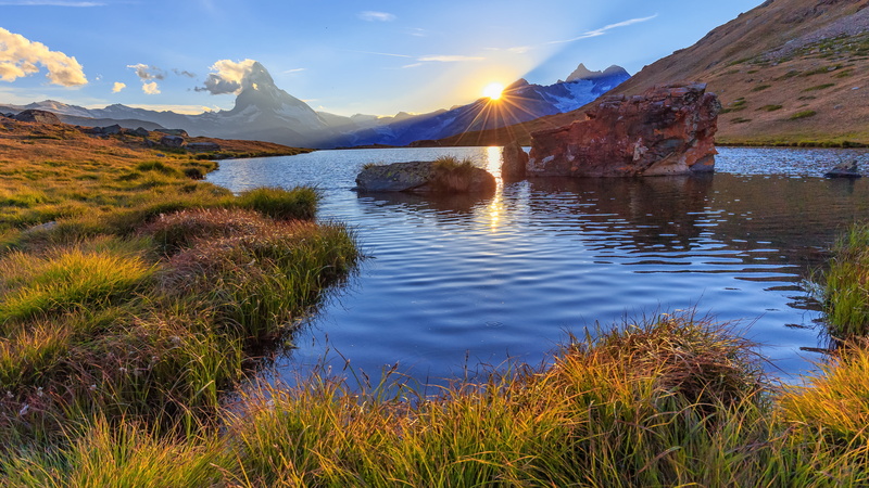 Switzerland, Zermatt, view, mountain view, explored, water, Matterhorn, lukas, body of water, mountain, outdoors, Valais, daytime, 4K, body, nature, reflection