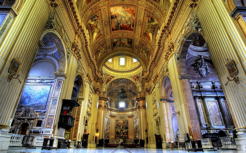 built structure, arch, belief, altar, building, ornate, ceiling, incidental people, indoors, 2K, santandrea della valle, religion, architecture and art