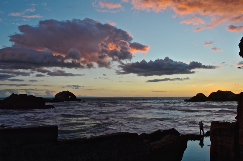 person, no people, craggy, sea, scenics - nature, evening, cloud - sky, wild, waves, coast, orange color, beach, summer, silhouette, beauty in nature, 4K