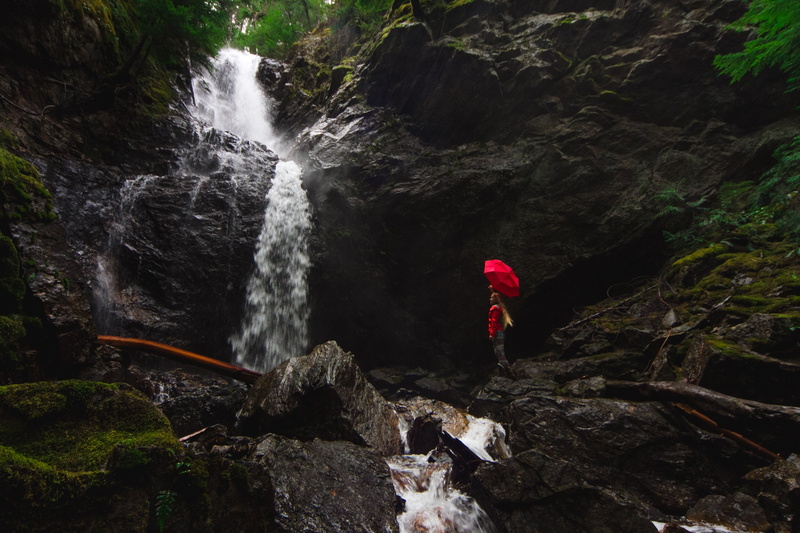 girl, fall, waterproof, rocks, blonde, spray, outdoors, brook, solid, front, cascade, waterfalls, people, nature, female, mountain, one person, beauty in nature