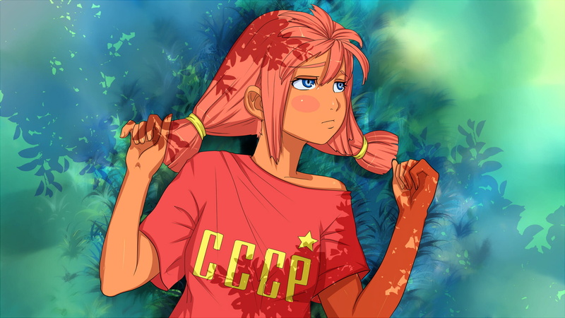 ulyana (character), Everlasting Summer, visual novel, redhead, CG, Soviet Games (everlasting Summer), 1080P, USSR, red shirt