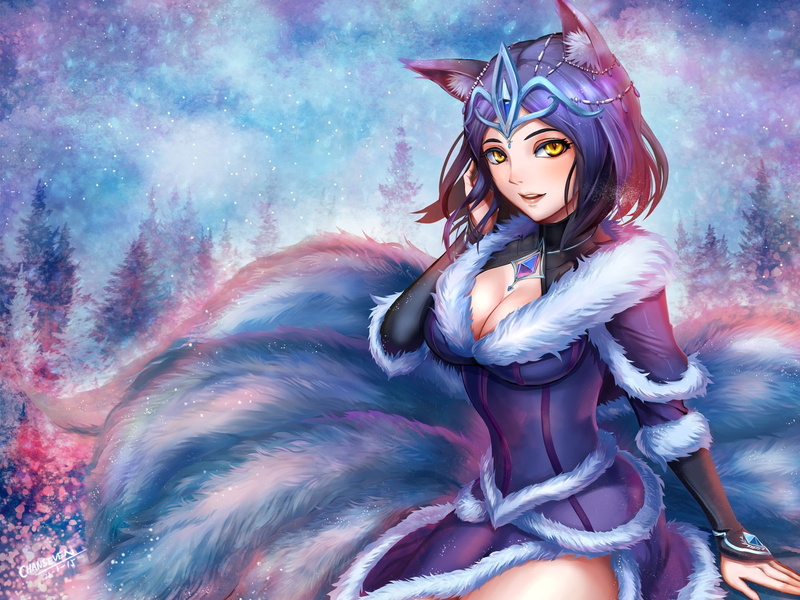 Ahri (League of Legends), 1080P, animals, anime girls