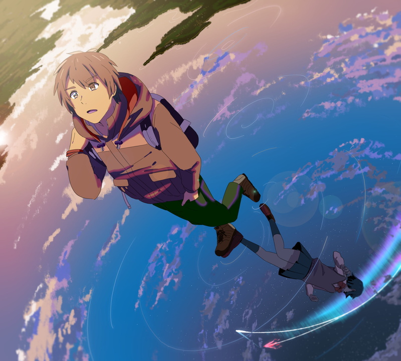 lifestyles, outdoors, Anime, real people, people, men, nature, cloud - sky, beauty in nature, Taki Tachibana, sport, adventure, mid-air, Kimi No Na Wa.