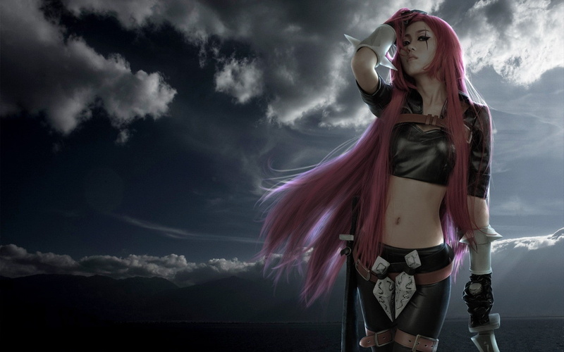 x, swords, Clouds, 720P, legends, Cosplay, league, fantasy, art, abstract, girls, hd, katarina