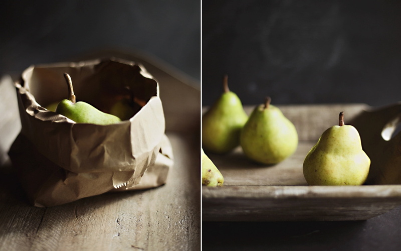 polythene, food and drink, focus on foreground, food, selective focus, collage, fruit, close-up, indoors, three, paper, freshness, container, pears, green color