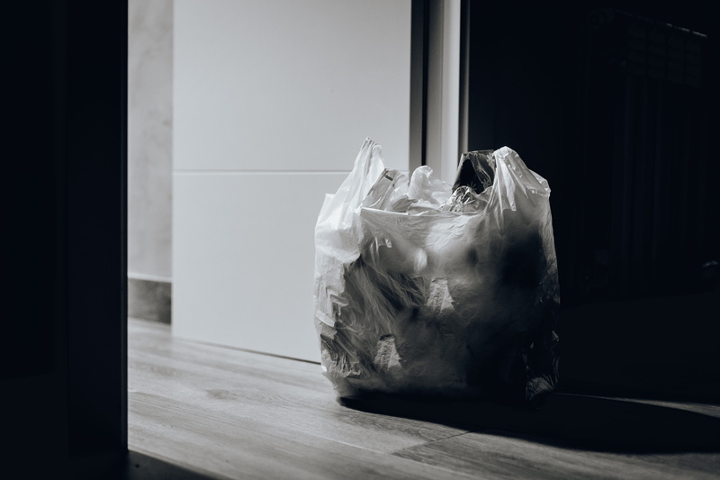 trash, polythene, day, full, garbage, black and white, glass - material, close-up, near, flooring, pollution, garbage bag, 5K, black-, container, indoors