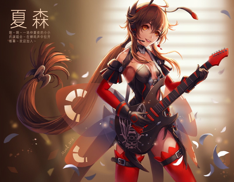 Thigh Highs, lifestyles, hairstyle, arts culture and entertainment, enjoyment, Guitar, Brown Hair, 720P, representation, Vocaloid, young adult, creativity