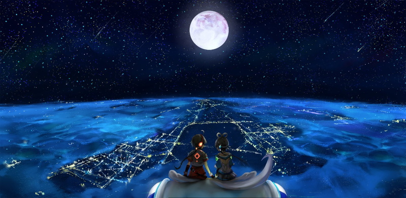 Yuezheng Ling, Moon, Luo Tianyi, 1080P, Vocaloid, Anime