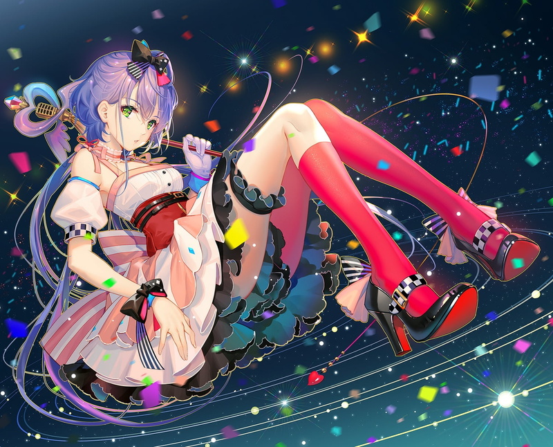 Vocaloid China, artwork, green eyes, digital art, Luo Tianyi, 720P, twintails, ribbon, purple hair, dress, Vocaloid