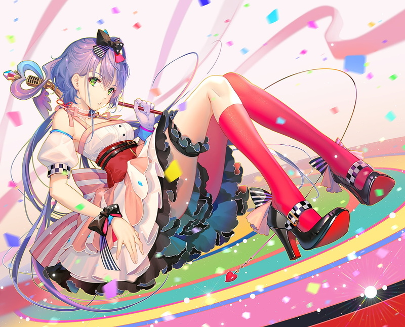 720P, artwork, digital art, green eyes, dress, twintails, ribbon, Luo Tianyi, purple hair, Vocaloid China, Vocaloid