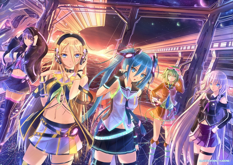Long Hair, IA (Vocaloid), Lily (Vocaloid), Music, female, five, Green Hair, Anime, Yuzuki Yukari, Blue Eyes, Hatsune Miku, Purple Hair, Girl, Blue Hair