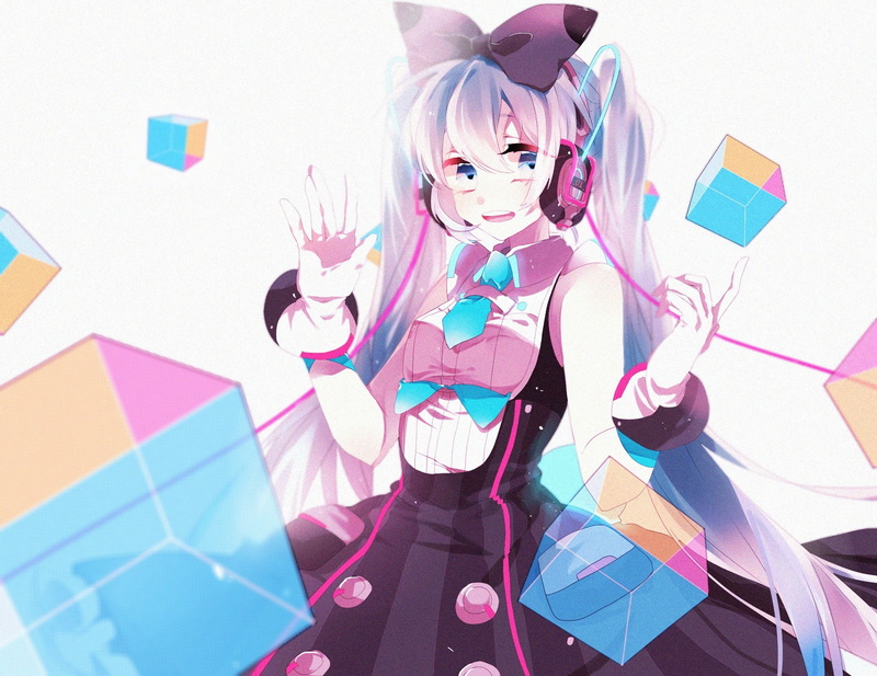 party - social event, females, multi colored, celebration, Hatsune Miku, event, blue eyes, front view, young adult, beautiful woman, adult, headphones