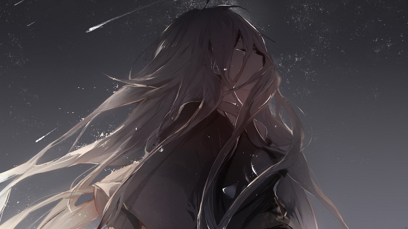 gray hair, sky, stars, anime girls, 1080P, tears, Vocaloid, long hair, night, crying, IA (Vocaloid), choker, closed eyes