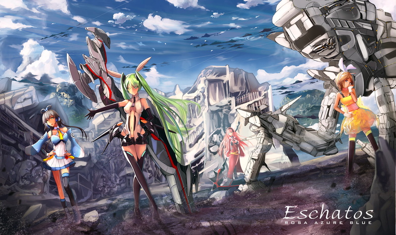 720P, luo, luka, megurine, rin, tianyi, vocaloid, append, artist, miku, kagamine, mecha, sky