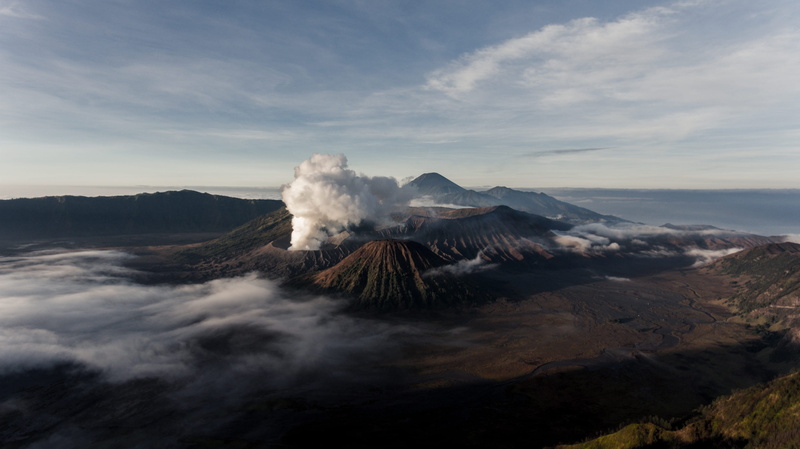 fog, nature, bromo, erupting, land, volcanic crater, mount, landscape, mountain range, air pollution, outdoors, travel destinations, geology, volcano, physical geography