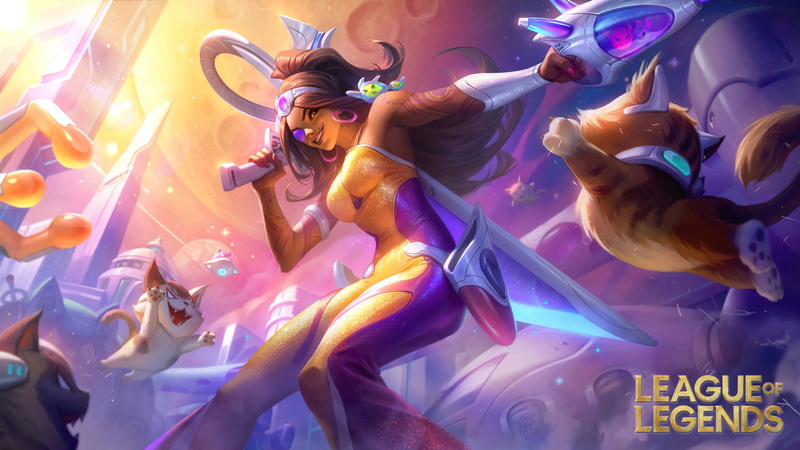 ADC, Adcarry, League of Legends, 4K, Space Groove, Riot Games, michis, cats, space, Samira (League of Legends), 8K