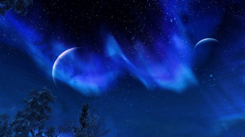 space Exploration, blue, star Shape, moon, exploration, deep, glowing, landscape, power in nature, planet - Space, Skyrim, nature, 1080P, constellation