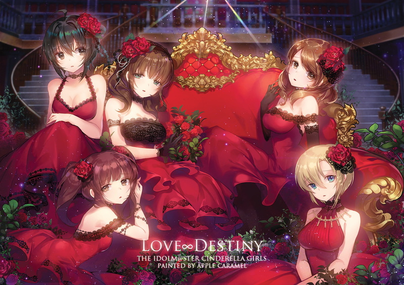 short, flowers, twintails, red, 1080P, dress, stairs, black, konachan, group, human representation, male likeness, christmas, art and craft, gloves, representation