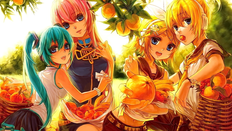 aqua hair, long hair, Kagamine Rin, Kagamine Len, anime girls, Vocaloid, short hair, Megurine Luka, looking at viewer, 1080P, blonde, blue eyes, Hatsune Miku