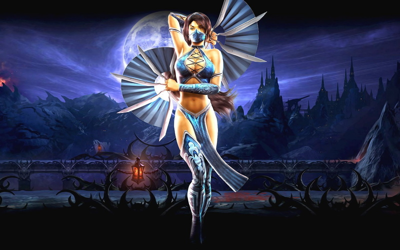 1080P, fans, hd, brown hair, art, kitana, princess, kombat, bridge, full moon, games, video, mortal, Armband, blades